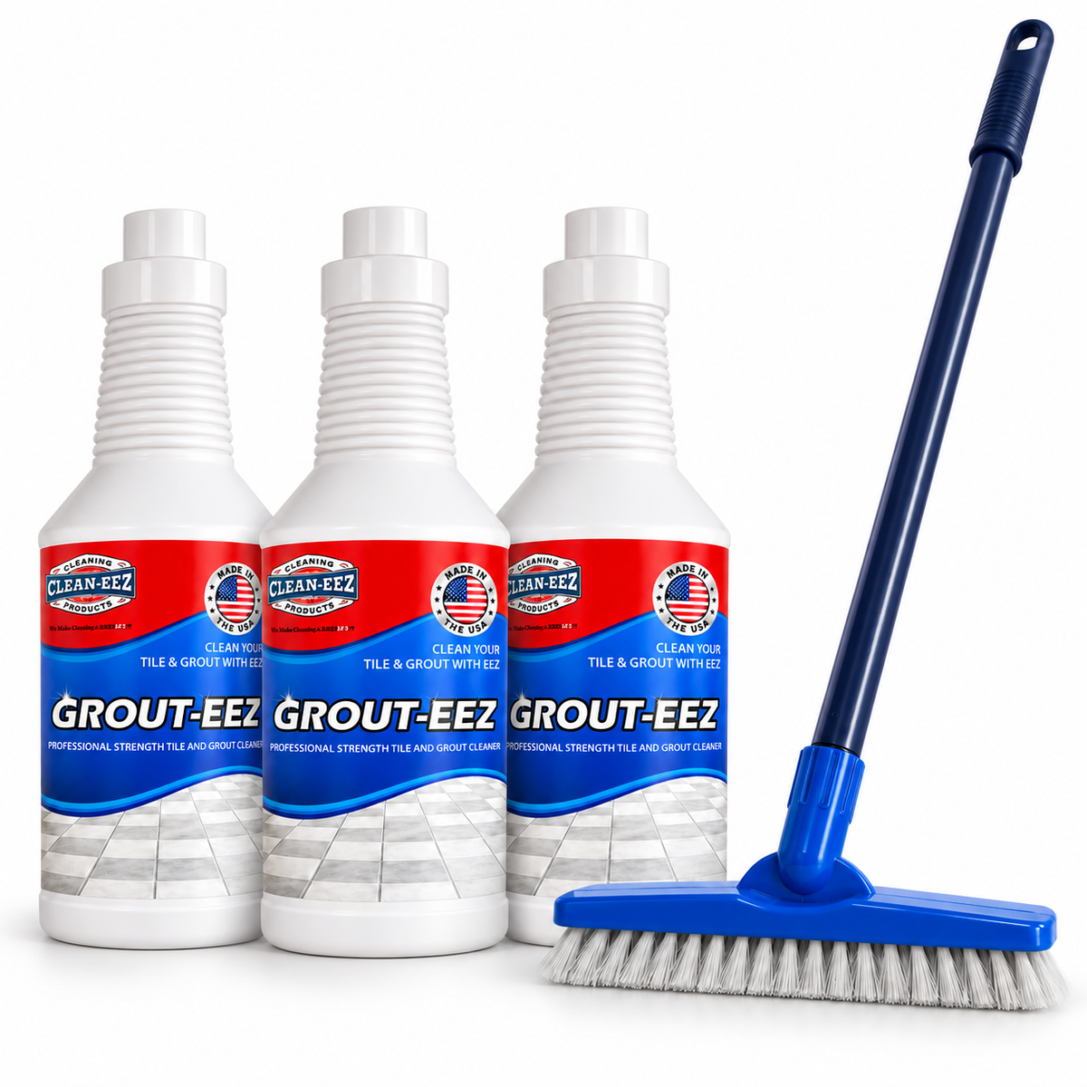 Grout-eez 3 Bottle Bundle + Stand-Up Brush + Pole + Handheld Brush